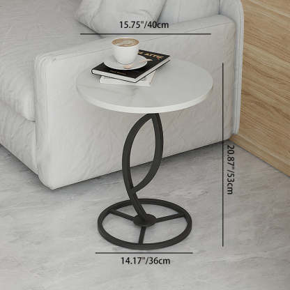 Contemporary Sintered Stone Steel End Table — Gold Frame +Snow Mountain White Table Top