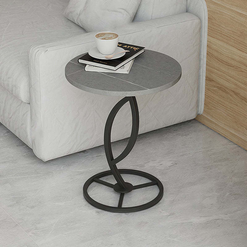 Contemporary Sintered Stone Steel End Table — Black Frame +Snow Mountain White Table Top