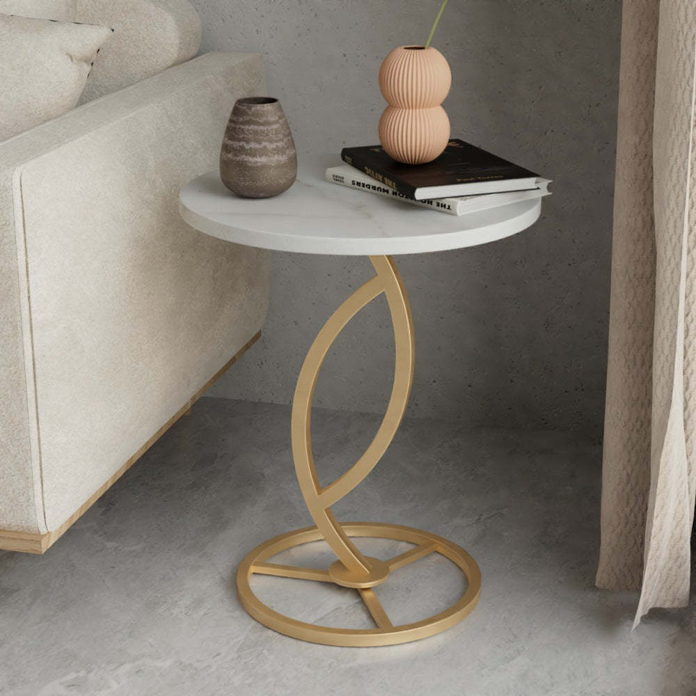Contemporary Sintered Stone Steel End Table