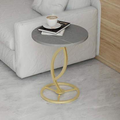 Contemporary Sintered Stone Steel End Table — Black Frame +Armani Gray Table Top