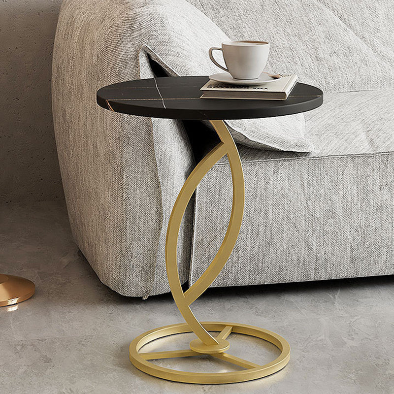 Contemporary Sintered Stone Steel End Table — Black Frame +Lauren Black Table Top