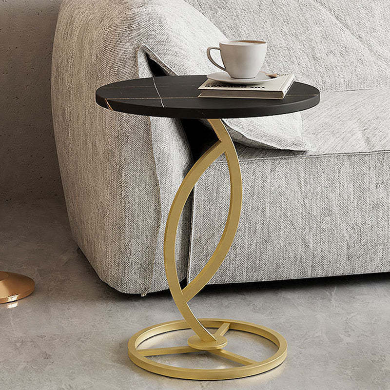 Contemporary Sintered Stone Steel End Table — Black Frame +Lauren Black Table Top
