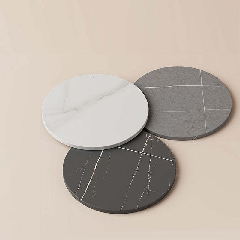 Contemporary Sintered Stone Steel End Table — Gold Frame +Armani Gray Table Top