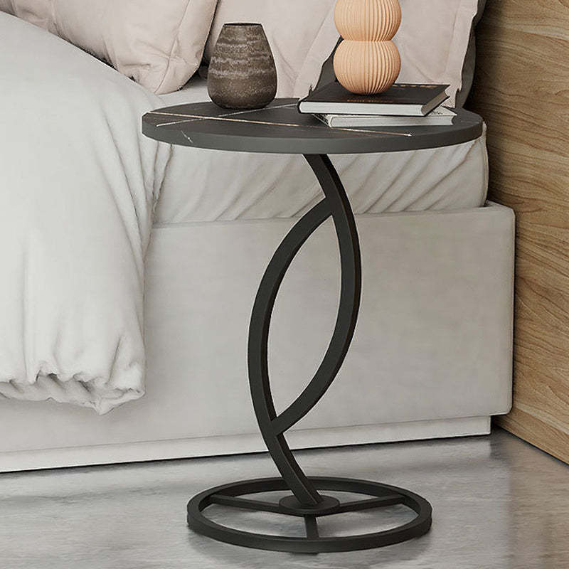 Contemporary Sintered Stone Steel End Table — Gold Frame +Lauren Black Table Top