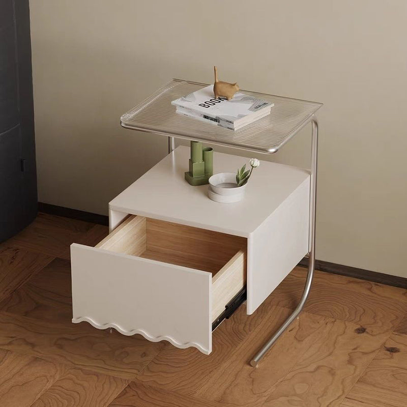 Nordic Glass Top Solid Wood Nightstand