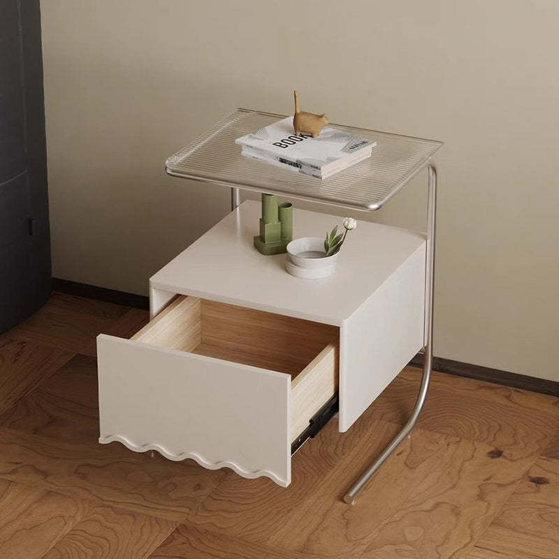 Nordic Glass Top Solid Wood Nightstand