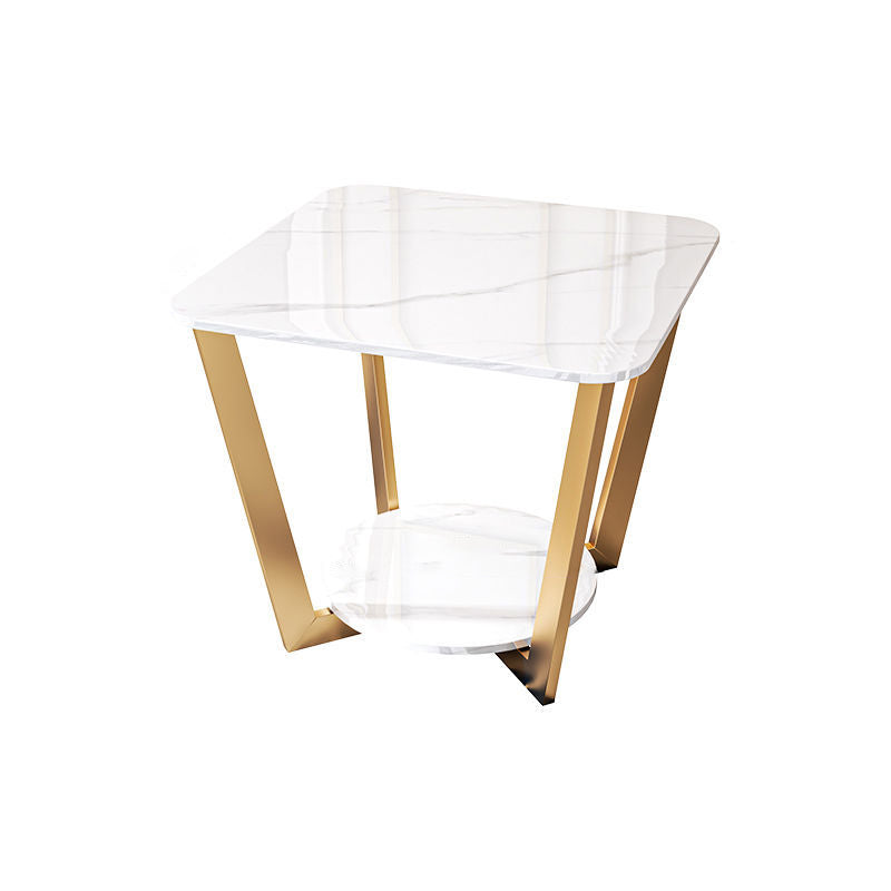 Contemporary Sintered Stone Metal End Table