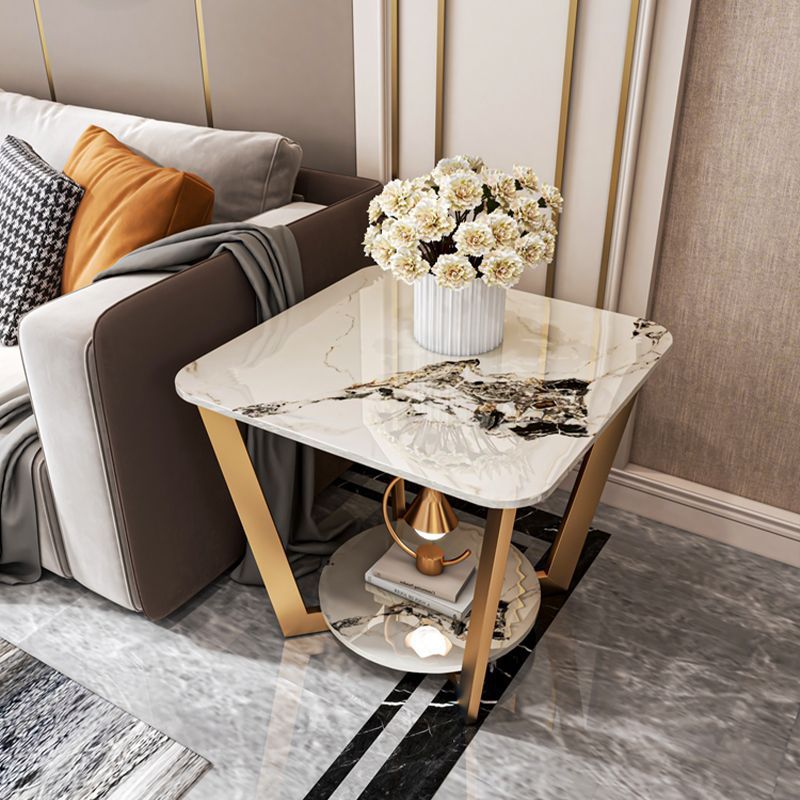 Contemporary Sintered Stone Metal End Table