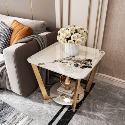 Contemporary Sintered Stone Metal End Table