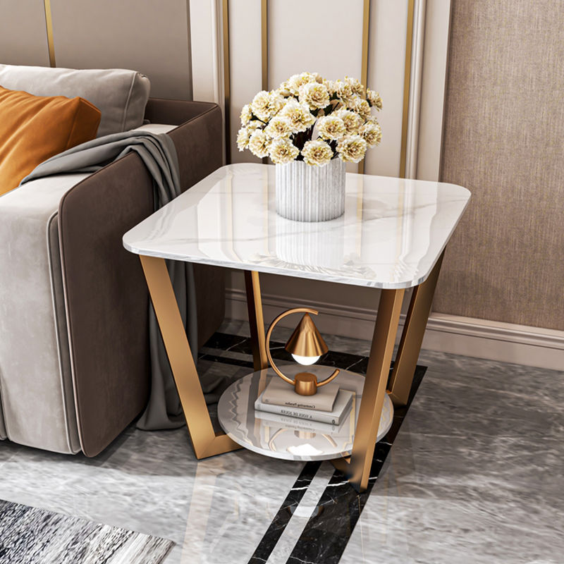 Contemporary Sintered Stone Metal End Table — A