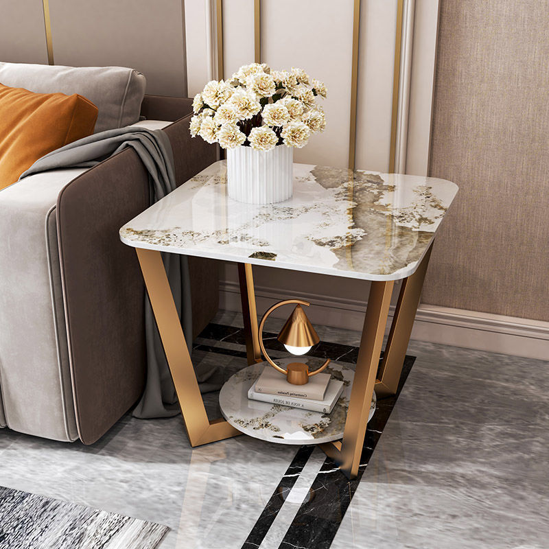 Contemporary Sintered Stone Metal End Table
