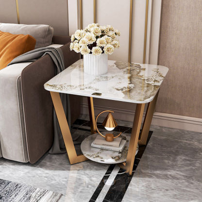 Contemporary Sintered Stone Metal End Table