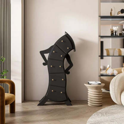 Contemporary Curved Solid Wood 5-Drawer End Table — Walnut Color