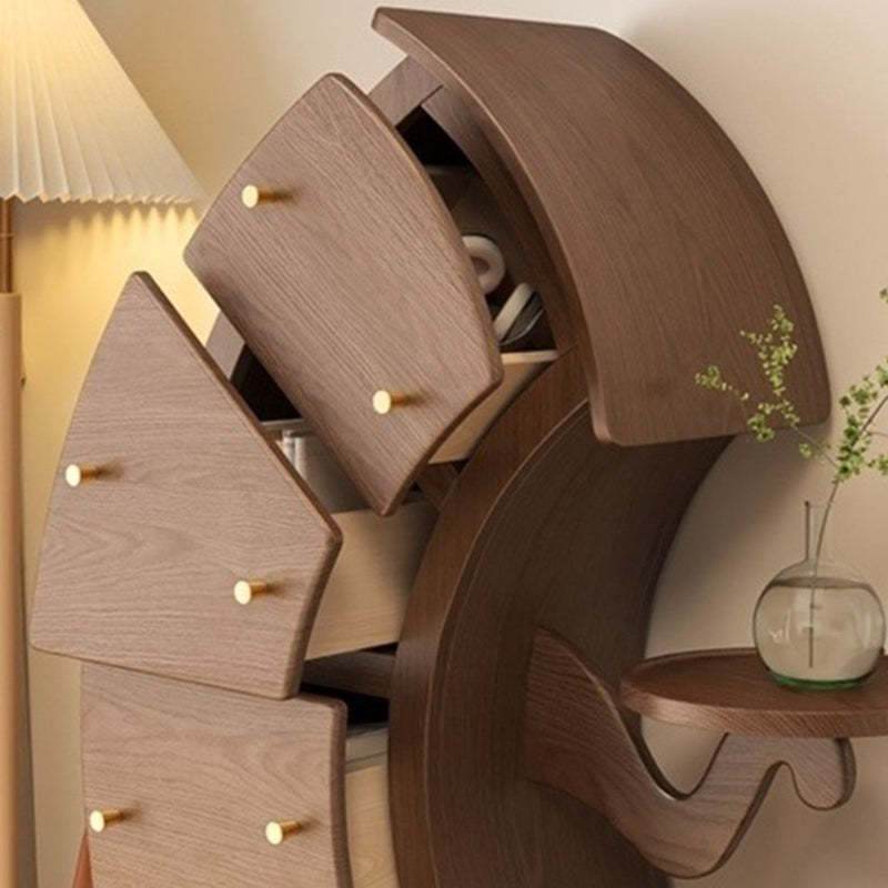 Contemporary Curved Solid Wood 5-Drawer End Table