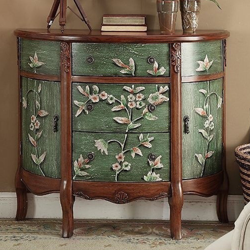 Traditional European Hand-Painted Mediterranean Solid Wood Half-Moon Console Table Storage Cabinet 3-Drawer For Hallway