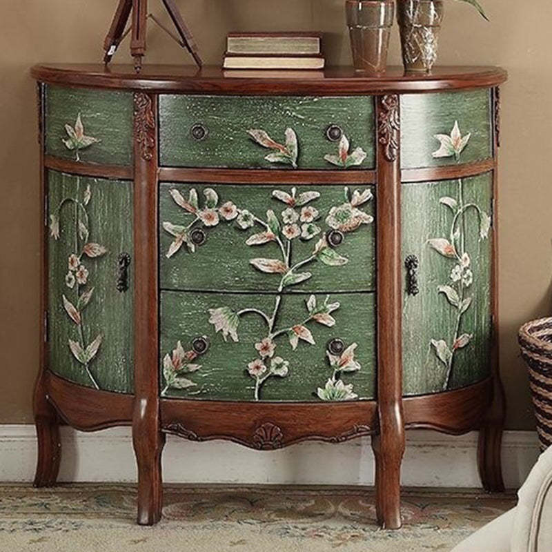 Traditional European Hand-Painted Mediterranean Solid Wood Half-Moon Console Table Storage Cabinet 3-Drawer For Hallway