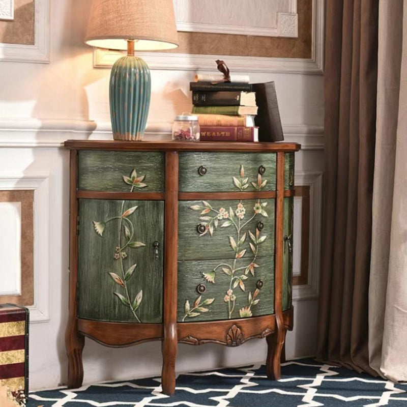 Traditional European Hand-Painted Mediterranean Solid Wood Half-Moon Console Table Storage Cabinet 3-Drawer For Hallway