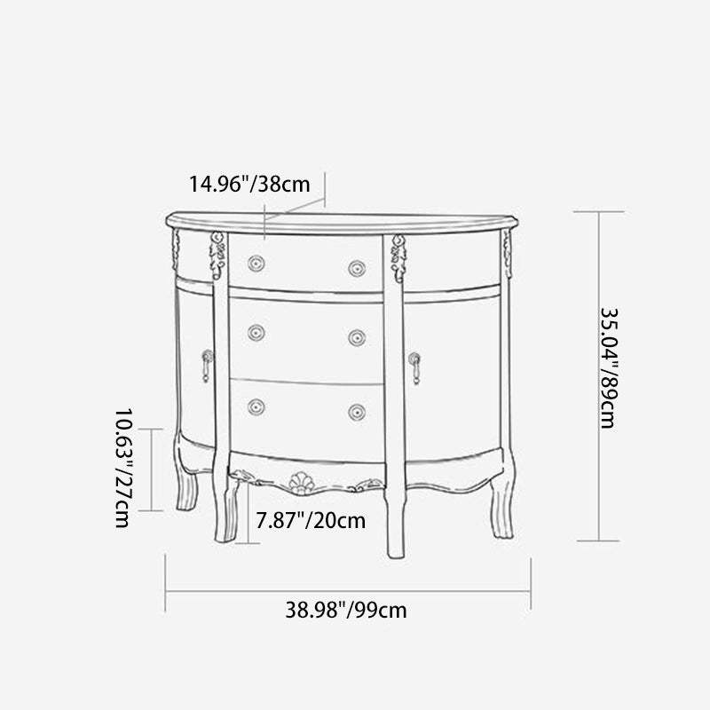 Traditional European Hand-Painted Mediterranean Solid Wood Half-Moon Console Table Storage Cabinet 3-Drawer For Hallway