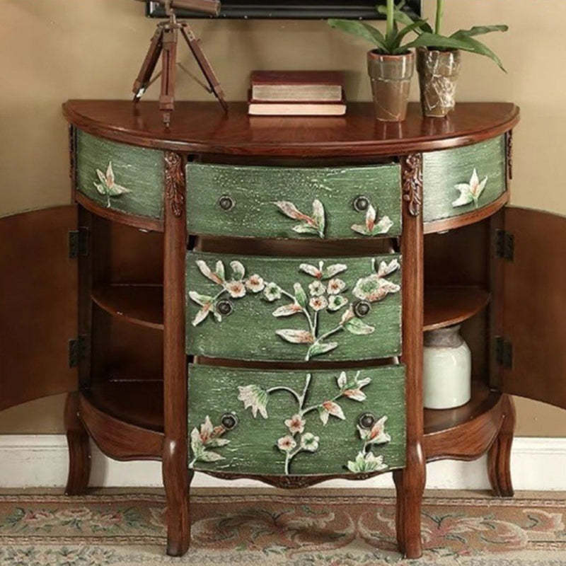Traditional European Hand-Painted Mediterranean Solid Wood Half-Moon Console Table Storage Cabinet 3-Drawer For Hallway