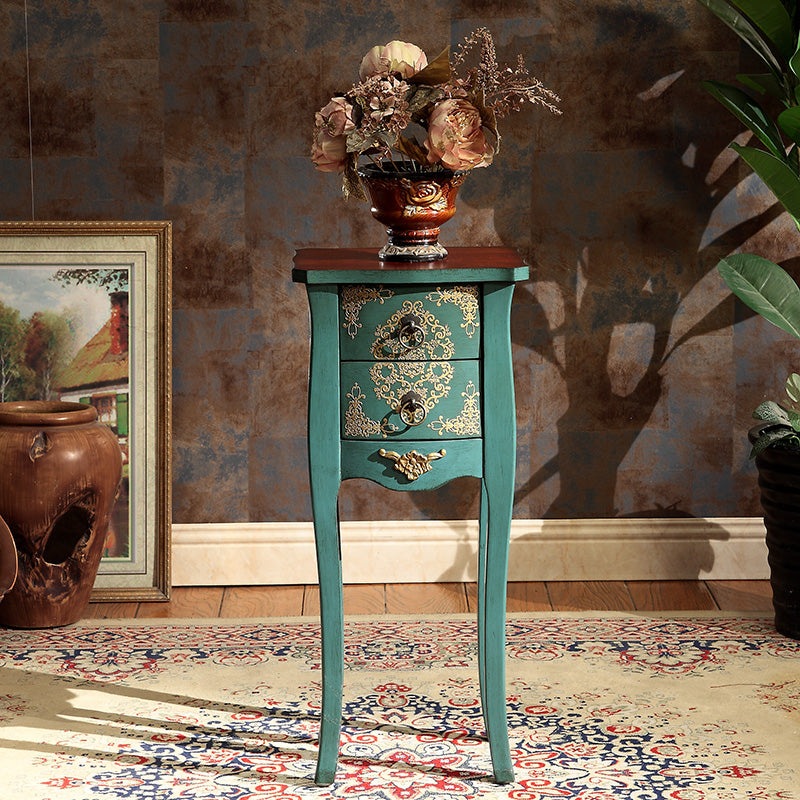 European Arabesque Solid Wood 2-Drawer End Table