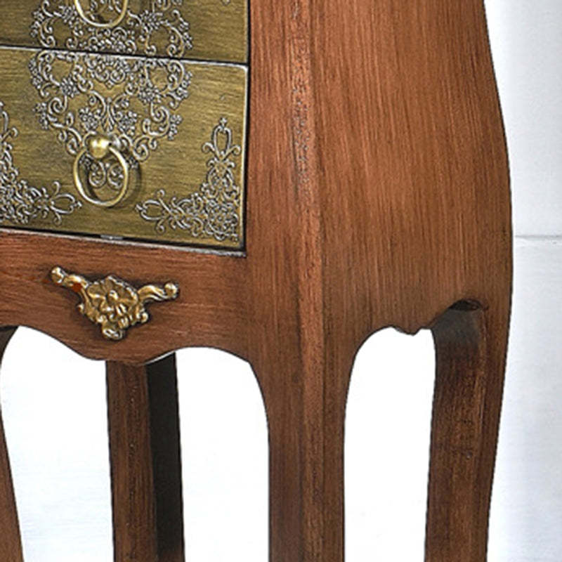 European Arabesque Solid Wood 2-Drawer End Table