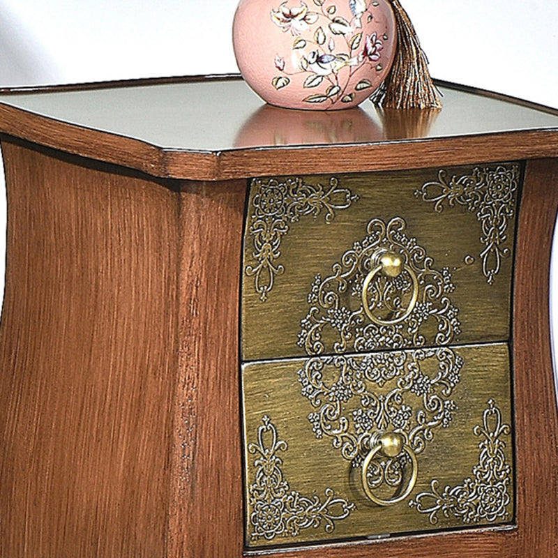 European Arabesque Solid Wood 2-Drawer End Table