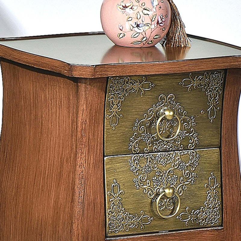 European Arabesque Solid Wood 2-Drawer End Table