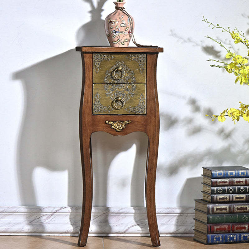 European Arabesque Solid Wood 2-Drawer End Table