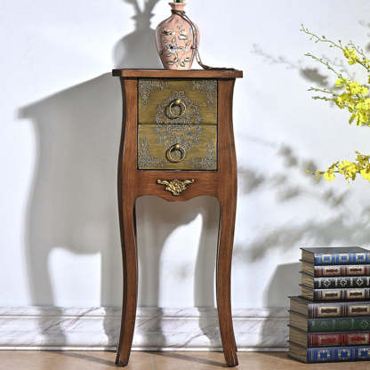 European Arabesque Solid Wood 2-Drawer End Table