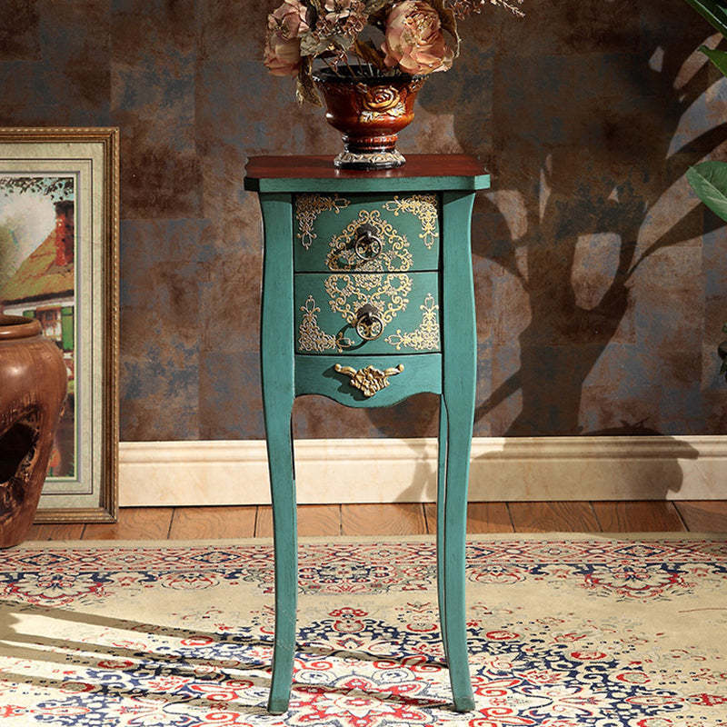 European Arabesque Solid Wood 2-Drawer End Table