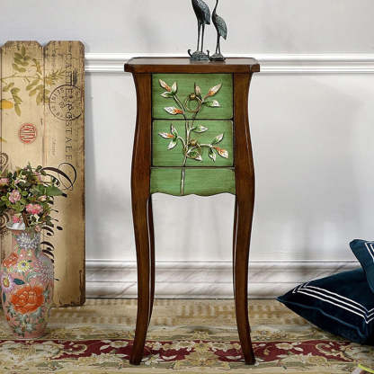 European Arabesque Solid Wood 2-Drawer End Table