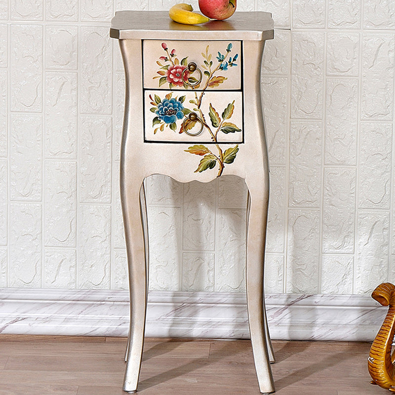 European Arabesque Solid Wood 2-Drawer End Table