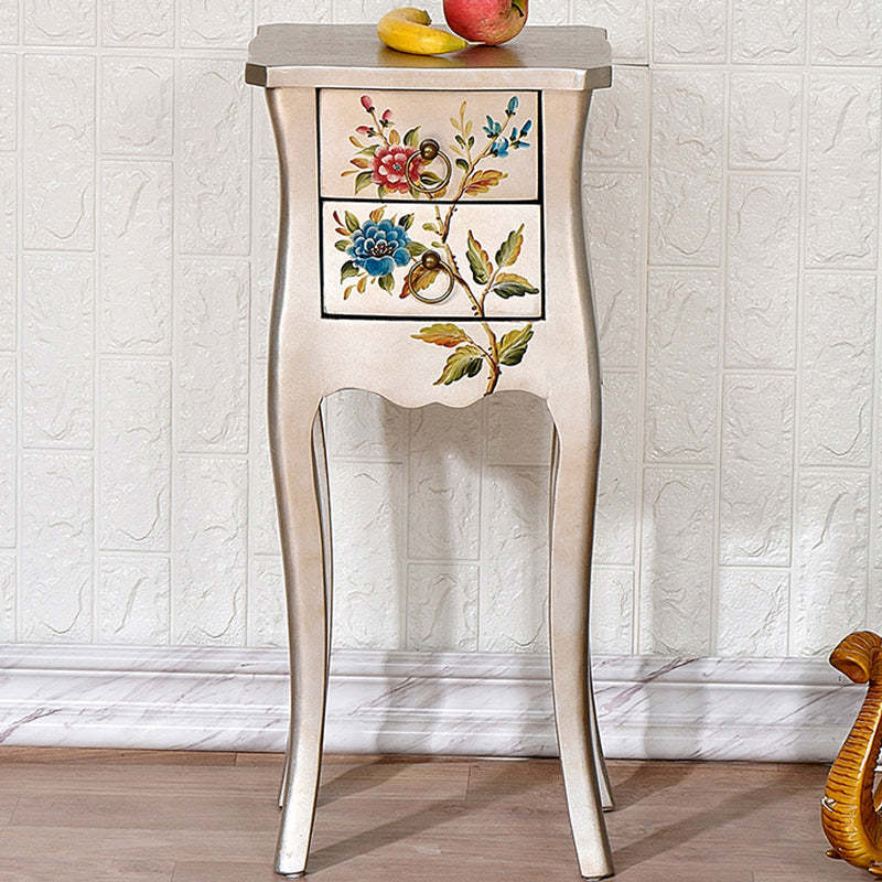 European Arabesque Solid Wood 2-Drawer End Table