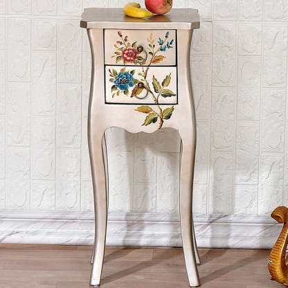 European Arabesque Solid Wood 2-Drawer End Table