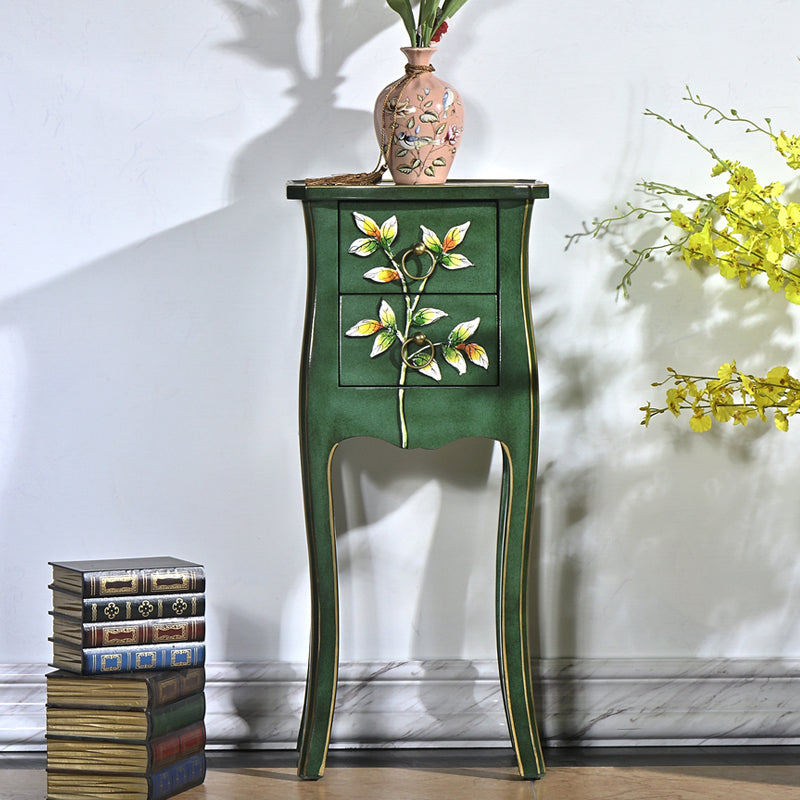 European Arabesque Solid Wood 2-Drawer End Table — Vintage Blue