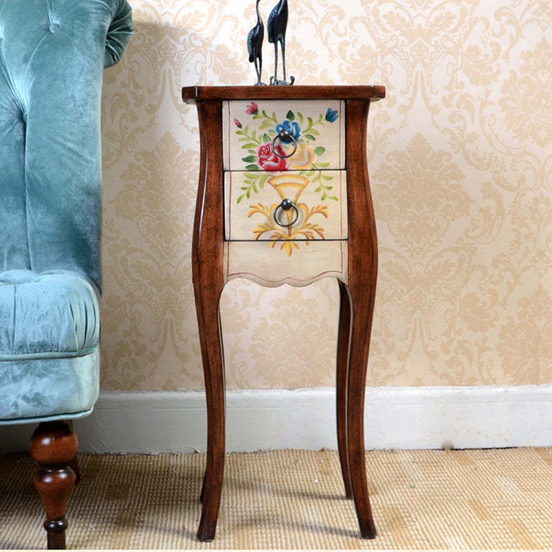 European Arabesque Solid Wood 2-Drawer End Table