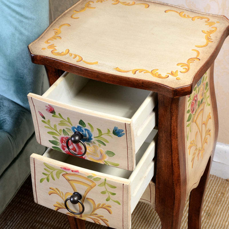 European Arabesque Solid Wood 2-Drawer End Table — Silver Gray
