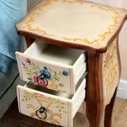 European Arabesque Solid Wood 2-Drawer End Table — Silver Gray