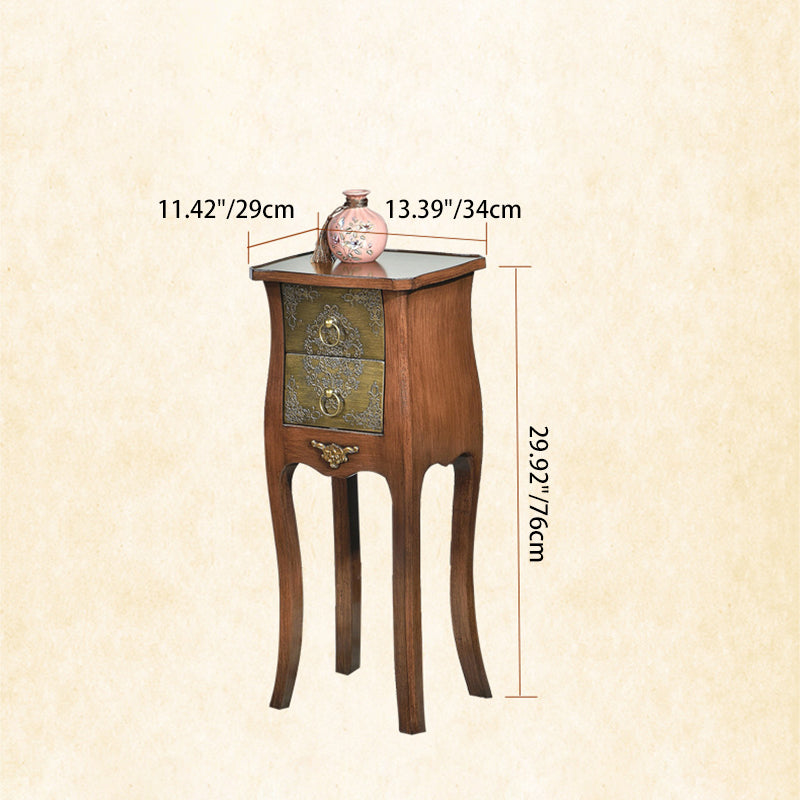 European Arabesque Solid Wood 2-Drawer End Table — Wood + Green