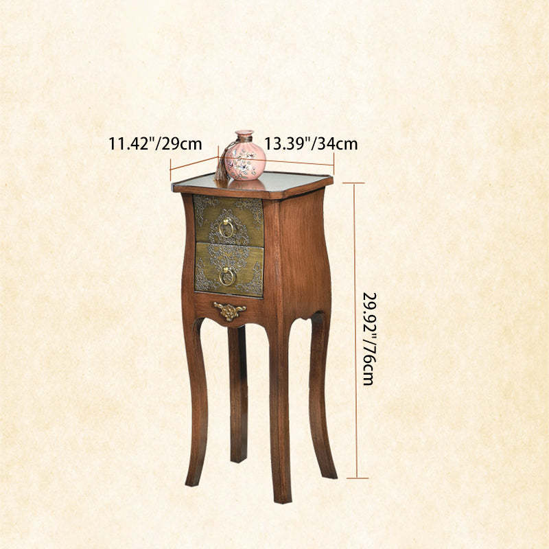 European Arabesque Solid Wood 2-Drawer End Table — Wood + Green