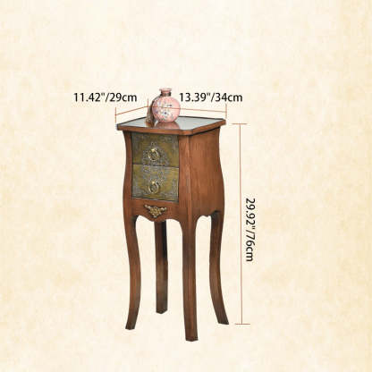 European Arabesque Solid Wood 2-Drawer End Table — Wood + Green