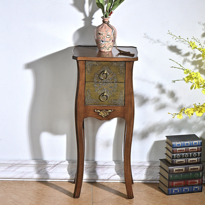 European Arabesque Solid Wood 2-Drawer End Table