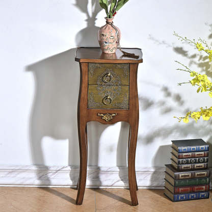 European Arabesque Solid Wood 2-Drawer End Table