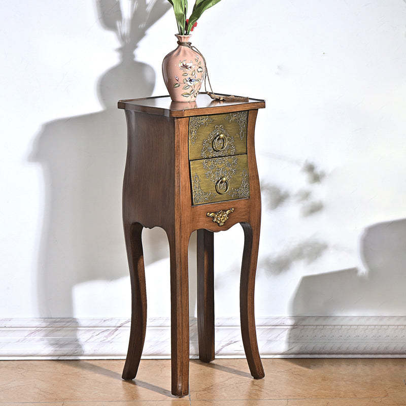 European Arabesque Solid Wood 2-Drawer End Table