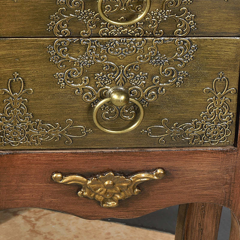 European Arabesque Solid Wood 2-Drawer End Table