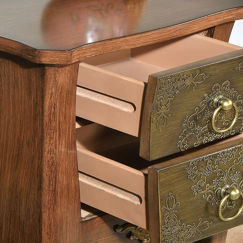 European Arabesque Solid Wood 2-Drawer End Table