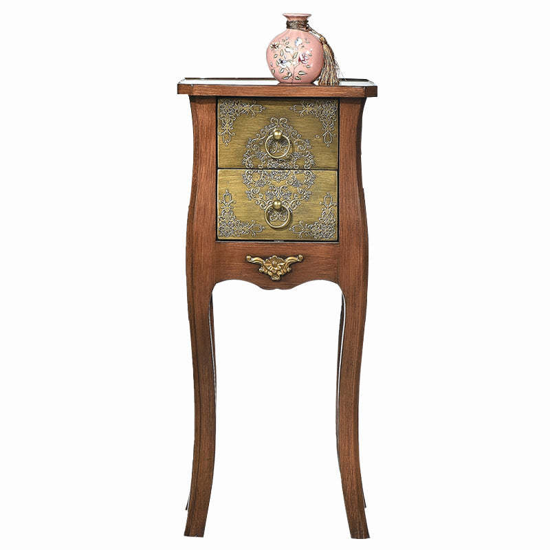 European Arabesque Solid Wood 2-Drawer End Table
