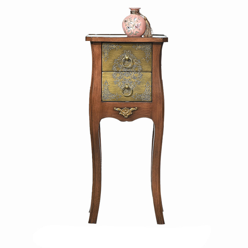 European Arabesque Solid Wood 2-Drawer End Table