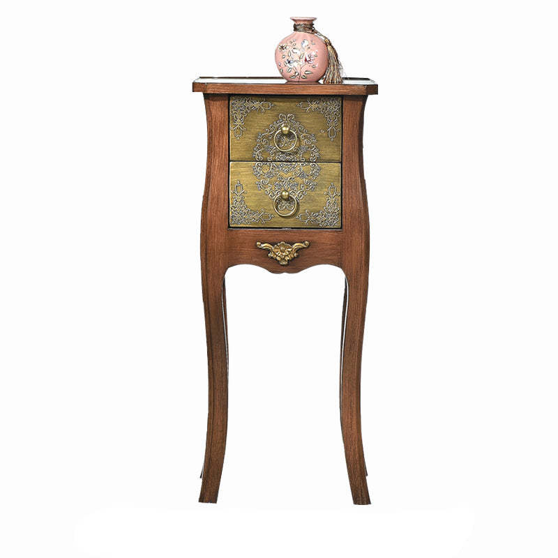 European Arabesque Solid Wood 2-Drawer End Table