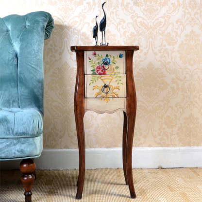 European Arabesque Solid Wood 2-Drawer End Table — Wood + White